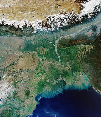 The Ganges river delta, photographed by the European Space Agency in 2020