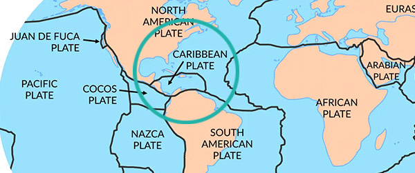 map showing Caribbean plate 