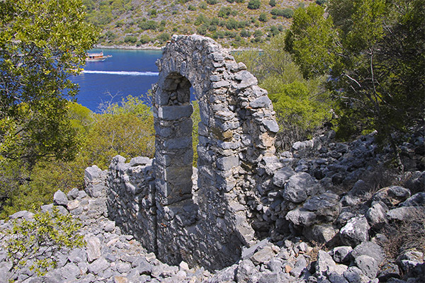 Ancient architecture on St Nicholas island Gemiler island Turkey