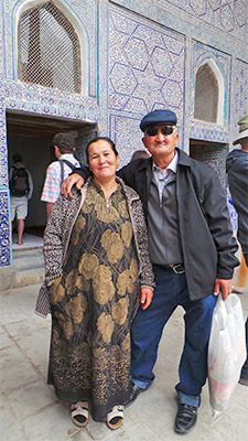 Uzbek couple visiting the historic Silk Road city Khiva