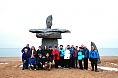Here is our congenial group of travellers by the town's giant inukshuk.