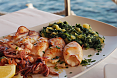Grilled squid with boiled potatoes and chard