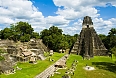 A pyramid in Tikal area with ruins from the Mayan era